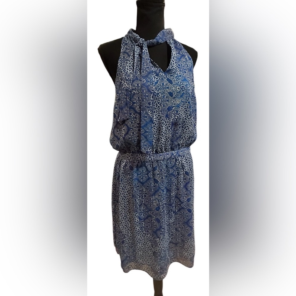 💙 BANANA REPUBLIC! STUNNING SLEEVELESS CHIFFON HALTER DRESS! TIE NECK! 💙 - Picture 11 of 16